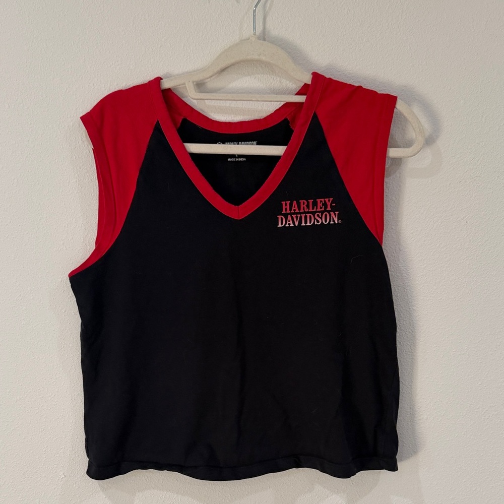 Harley-Davidson Black & Red Sleeveless V-Neck Tank Top